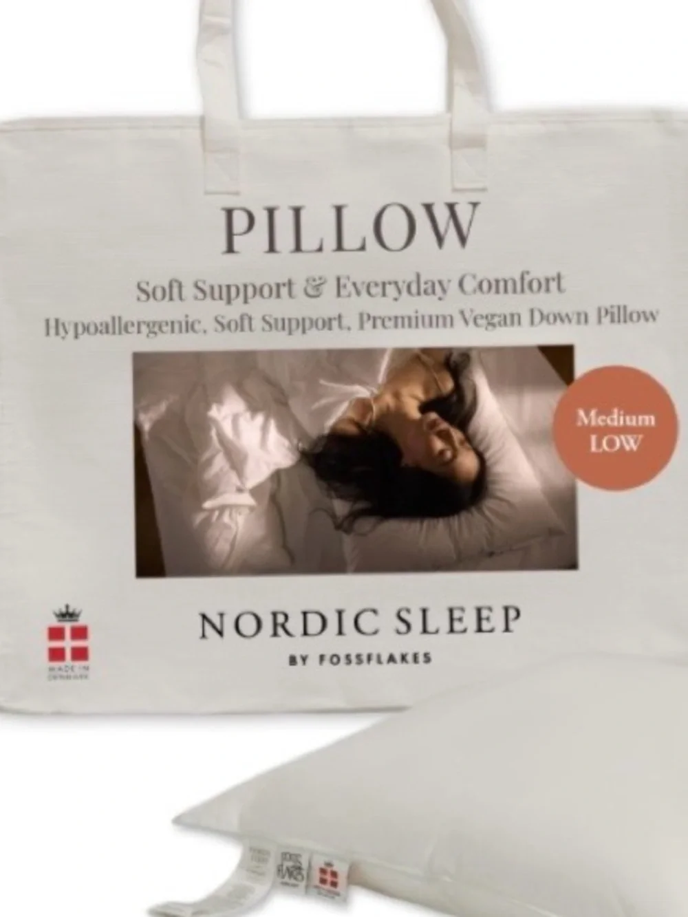VEGAN DOWN Bed Pillow HYPOALLERGENIC 100% Cotton Sateen Cover (MEDIUM-LOW)